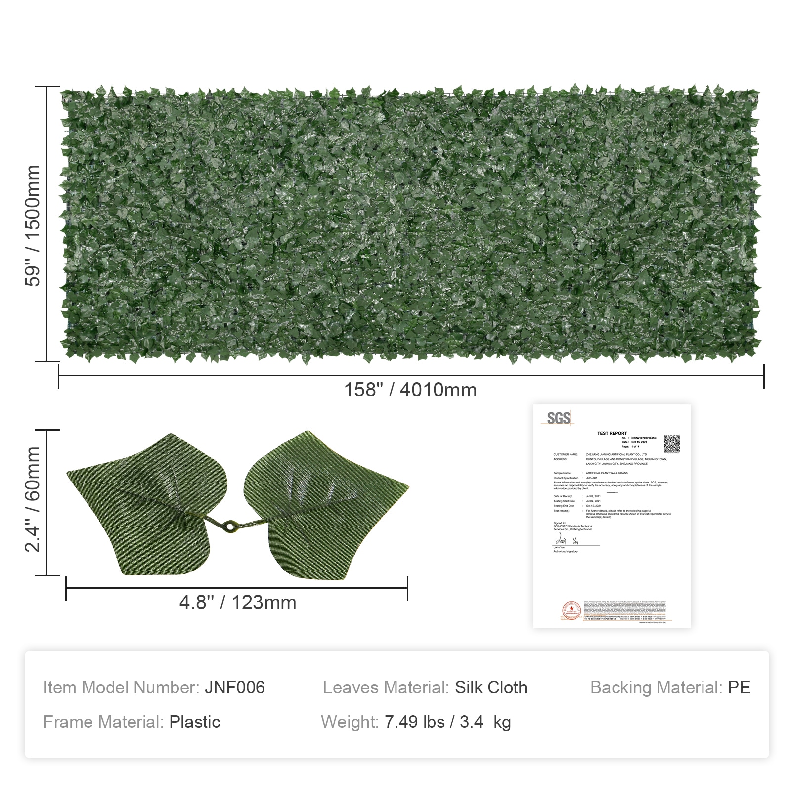 Ivy Privacy Fence, 59 X 158in Artificial Green Wall Screen, Greenery Ivy Fence W/ Mesh Cloth Backing And Strengthened Joint, Hedges Vine Leaf Decoration For Outdoor Garden, Yard, Balcony_maomaolike.com